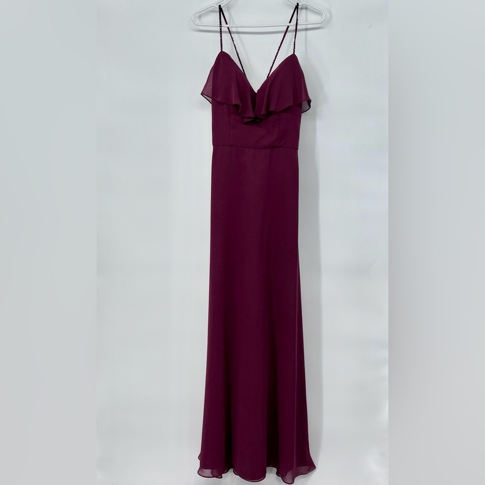 MORILEE Chiffon Bridesmaid Dress with a Ruffled
V-Neckline